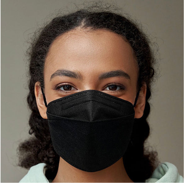N95 FLAT-3FOLD MASKS.4 layers. 10pc/pack.Made in Canada - Large/Medium/XSmall.. Black/white.