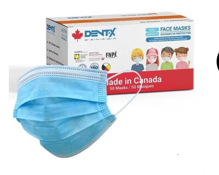 Level3.Dent-X Kids Face Mask.Made in Canada.BLUE 50pc/box.