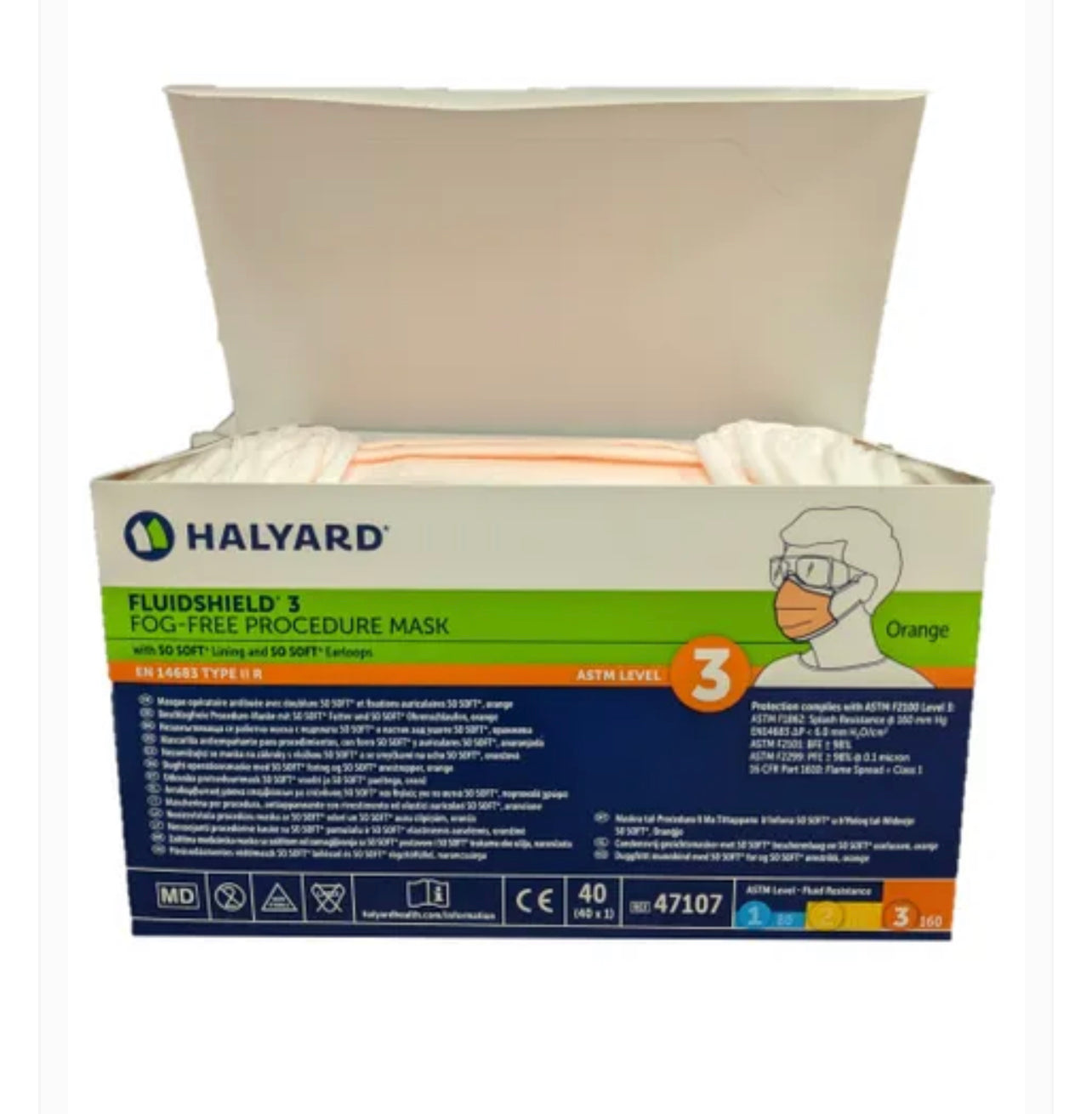 Halyard Fluidshield®Level3. Fog-Free Mask,40pcs/box